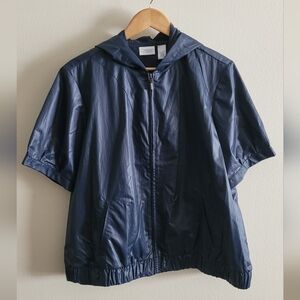 Zenergy by Chico's short sleeved crinkle hooded anorak, Women's XL, smokey blue